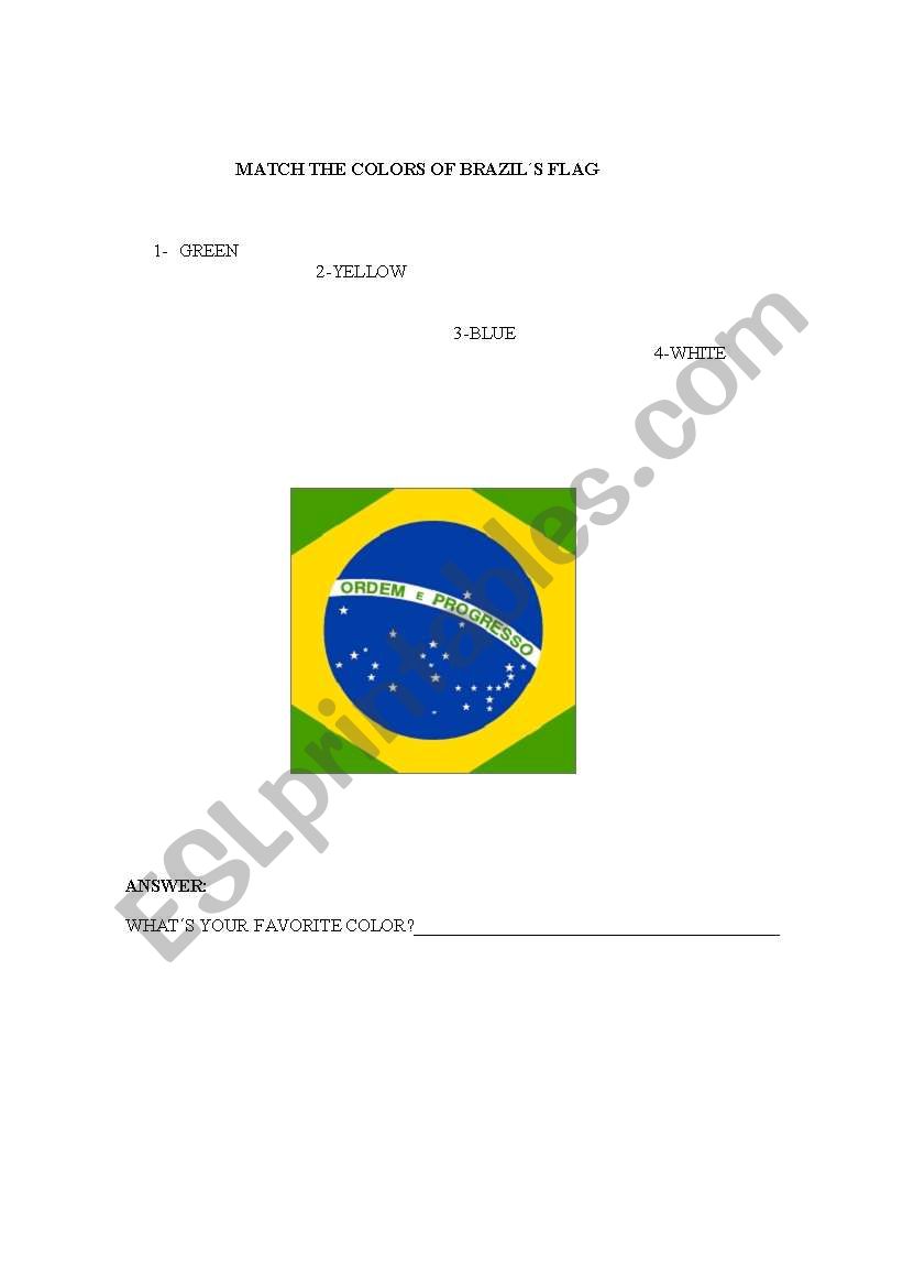 BRAZILS FLAG COLORS worksheet