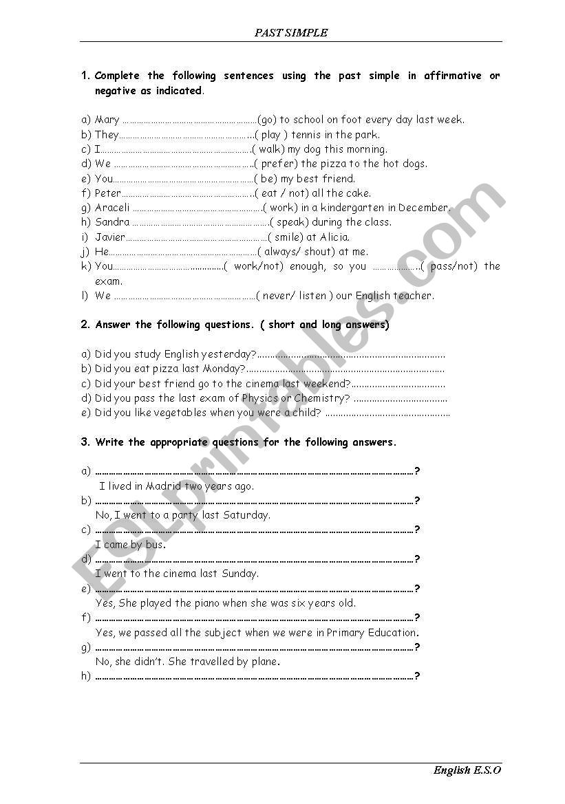 Past Simple worksheet