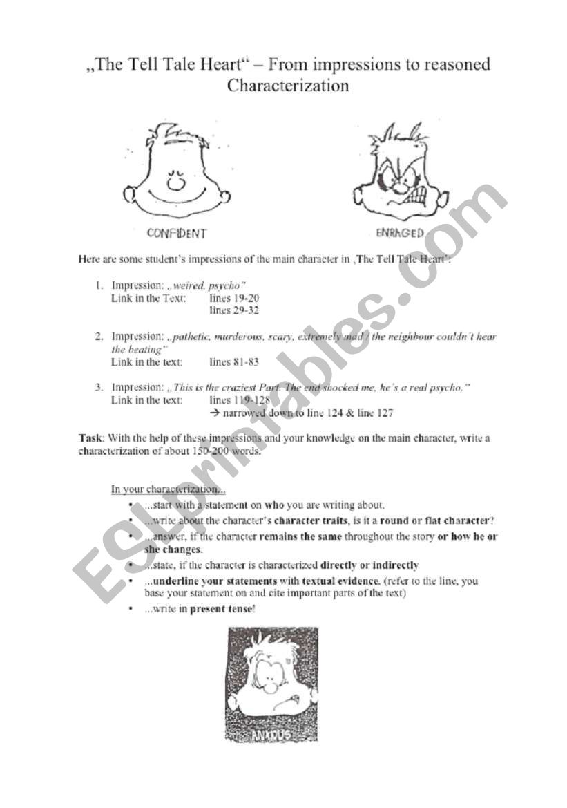 The Tell Tale Heart - Characterization guide for the main character