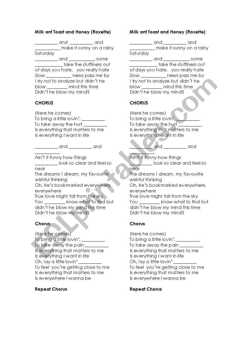 Milk and toast and honey worksheet