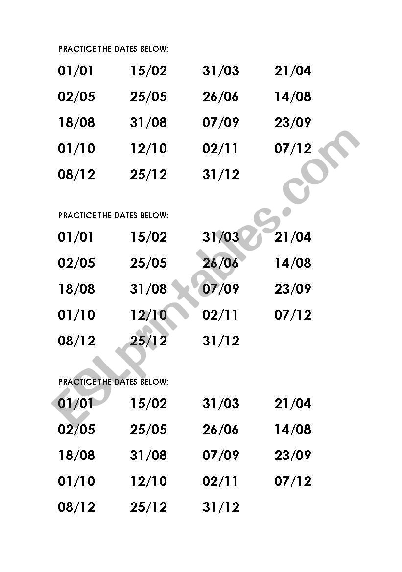 Dates worksheet