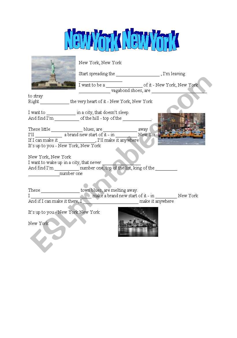 Sinatra: New York New York worksheet