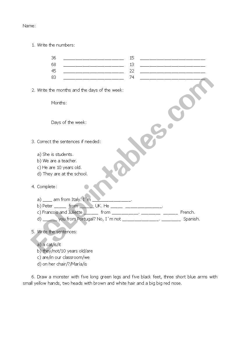 Basics exam worksheet