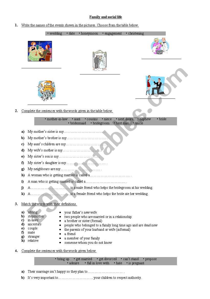 Family life worksheet