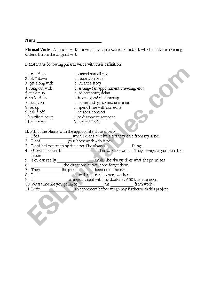 Phrasal Verbs worksheet