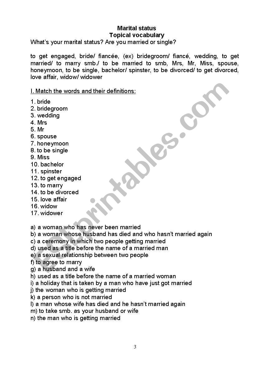 Marital status ESL worksheet by latenk