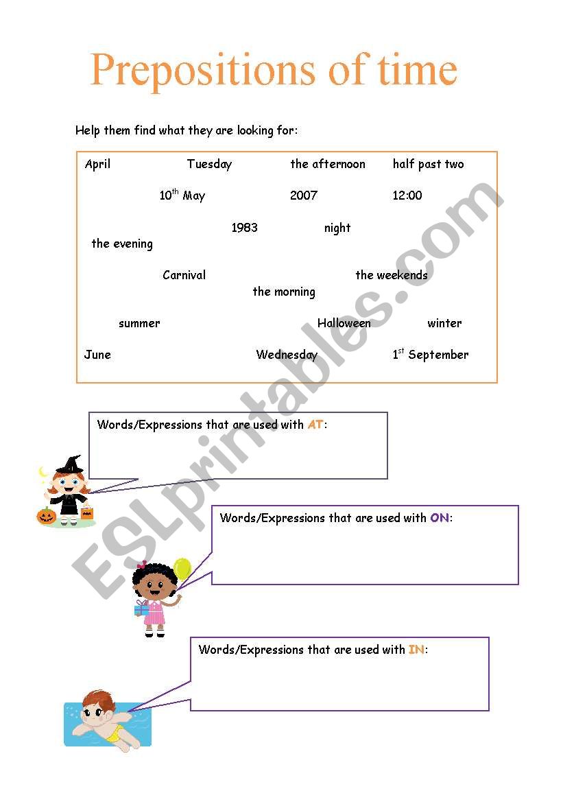 English worksheets: Prepositions of Time
