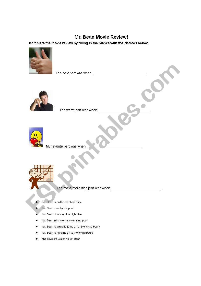 Mr. Bean Movie Review worksheet