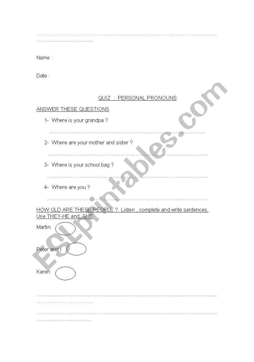 PERSONAL PRONOUNS worksheet