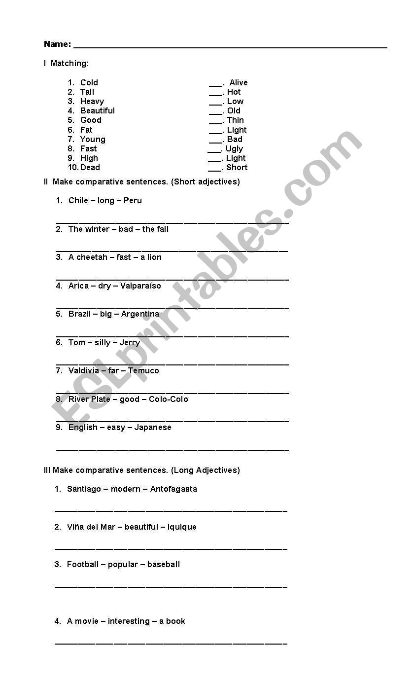 Comparative Adjectives worksheet