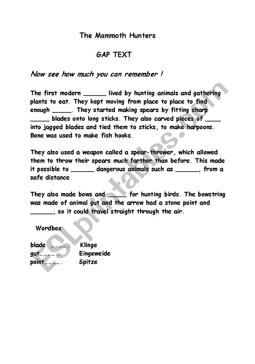 Stona Age Gap text worksheet