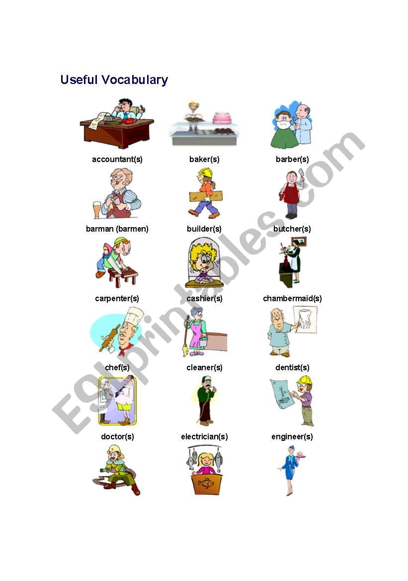 USEFUL VOCABULARY FOR JOBS worksheet