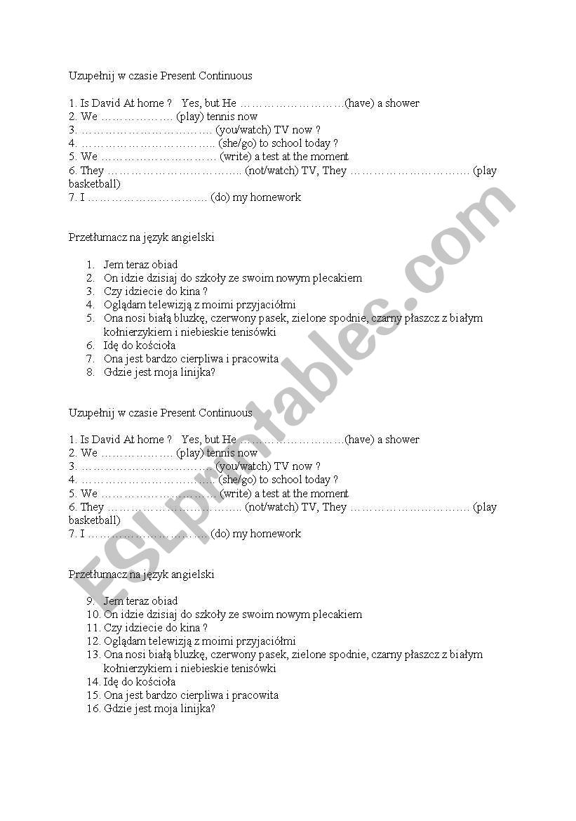 Present Continuous worksheet