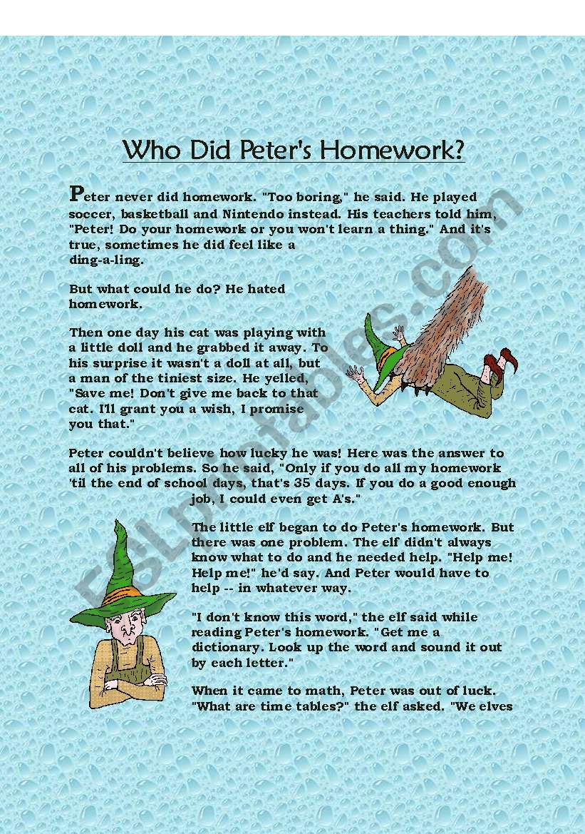 peter has a lot of english homework