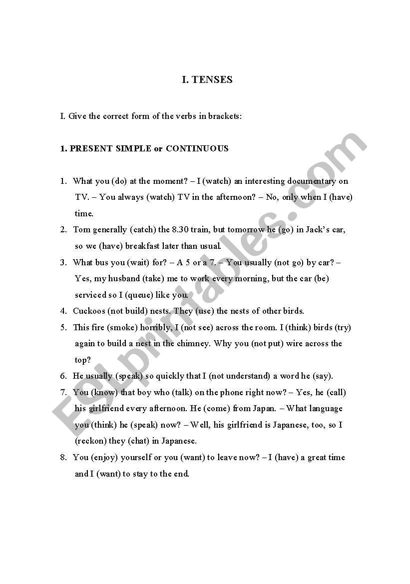 present simple or continuous worksheet