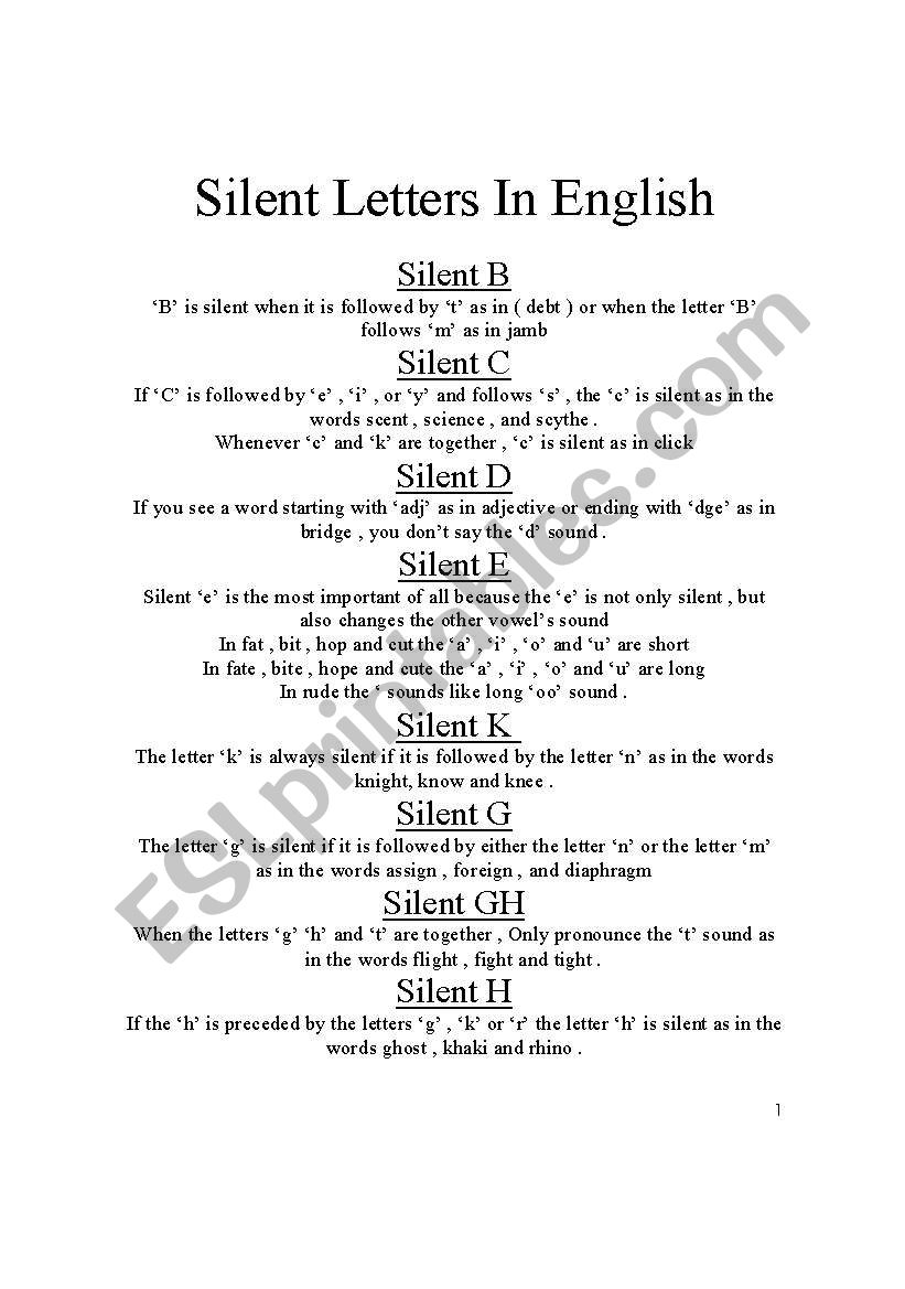 Silent Letters In English worksheet