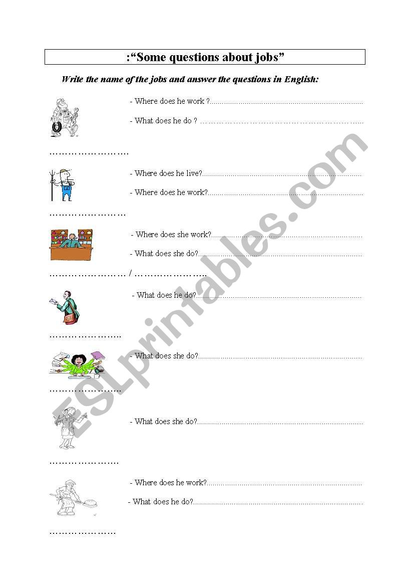 Jobs - Writing worksheet