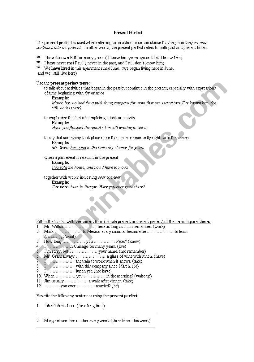 Present Perfect worksheet