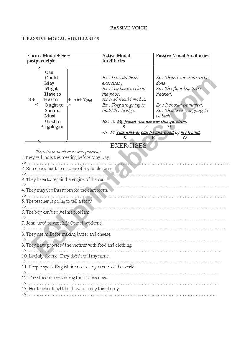 passive exs worksheet