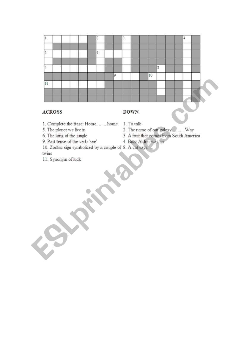 Easy crossword worksheet