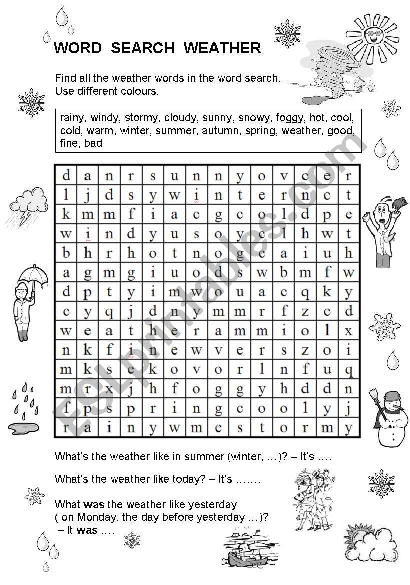 Word Search Weather - ESL worksheet by marylin