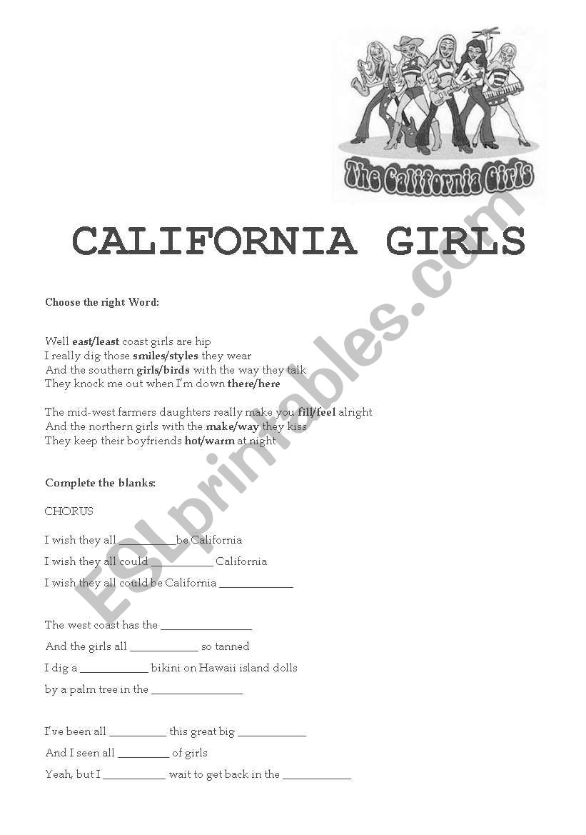 California Girls - Beach Boys worksheet