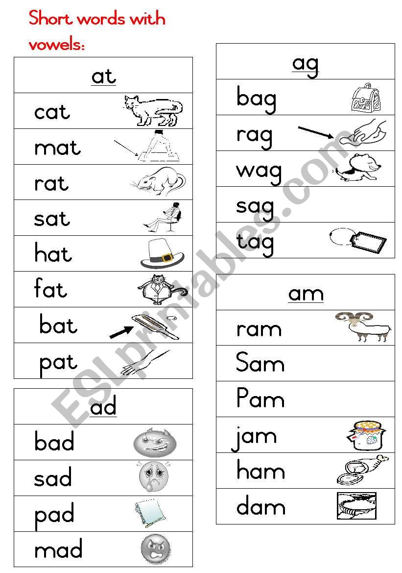 Short Words Handout 1 ESL Worksheet By Joeyb1