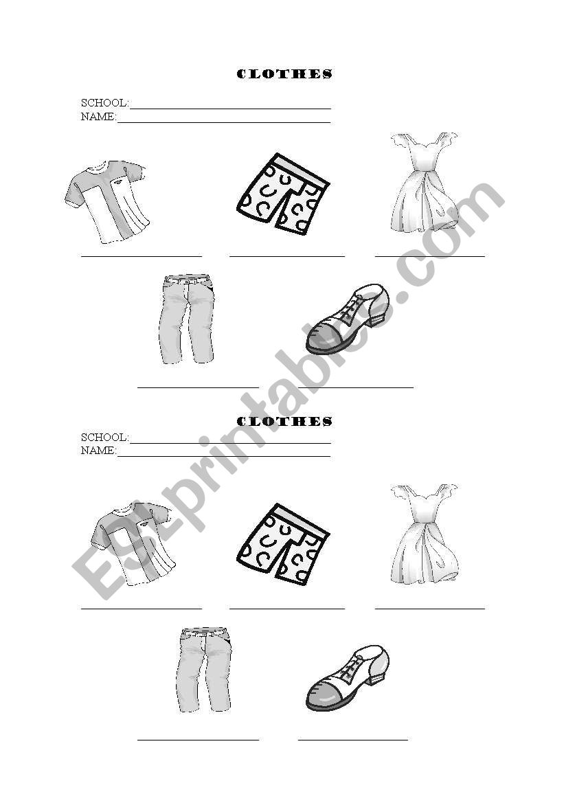 Name of Clothes worksheet