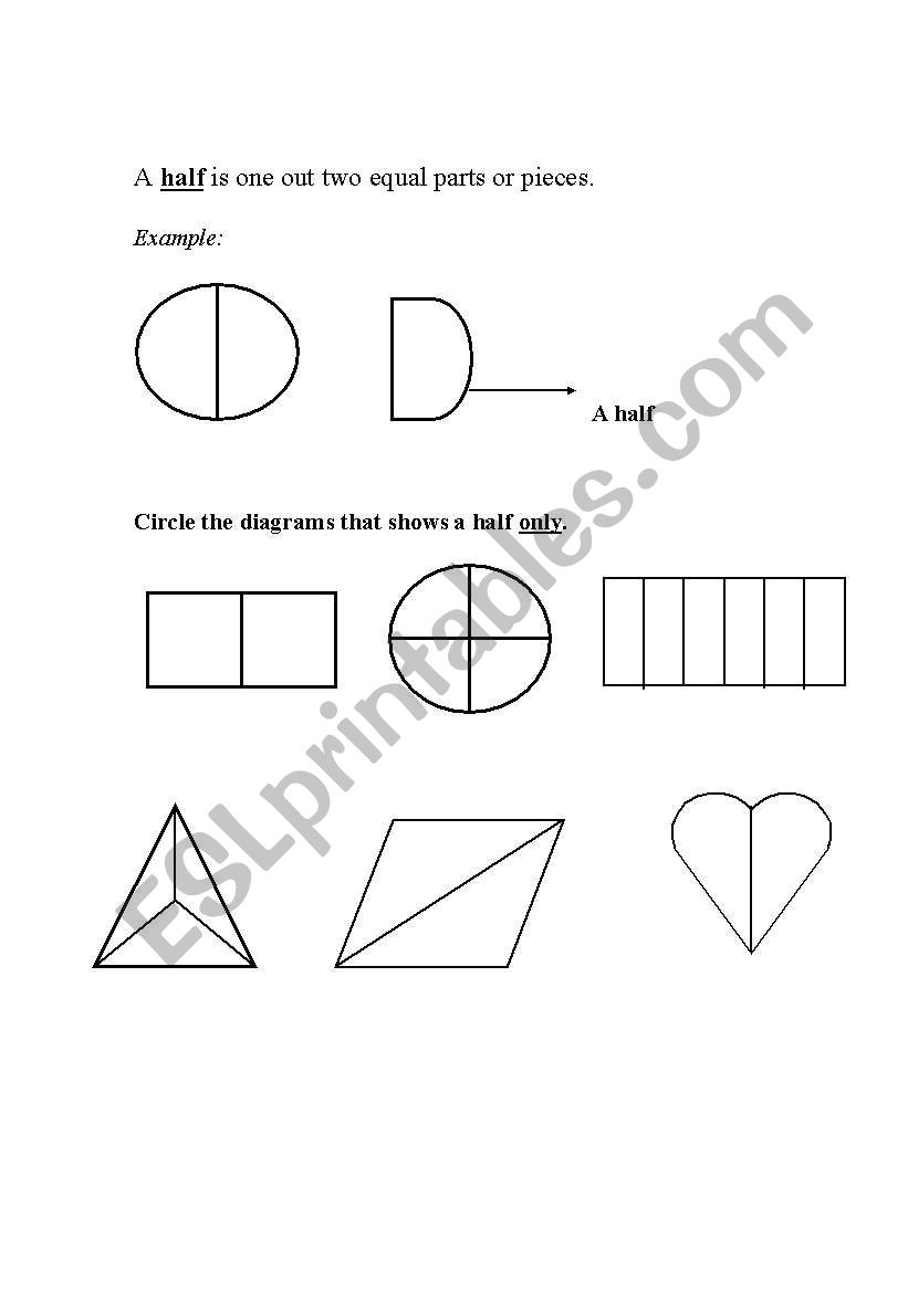 Fractions- A HALF worksheet