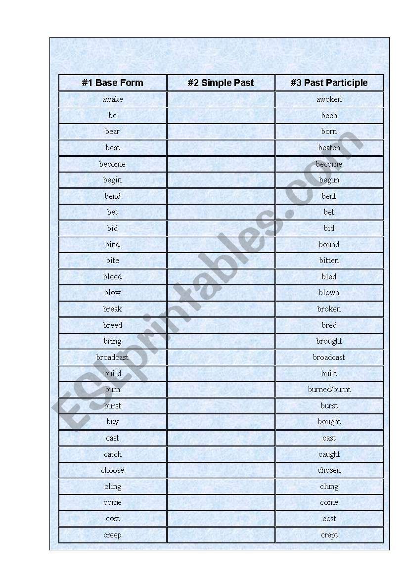 Irregular verbs  worksheet