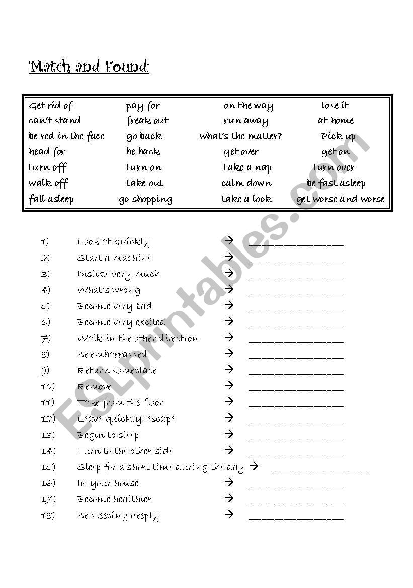 matching worksheet: practice some idioms
