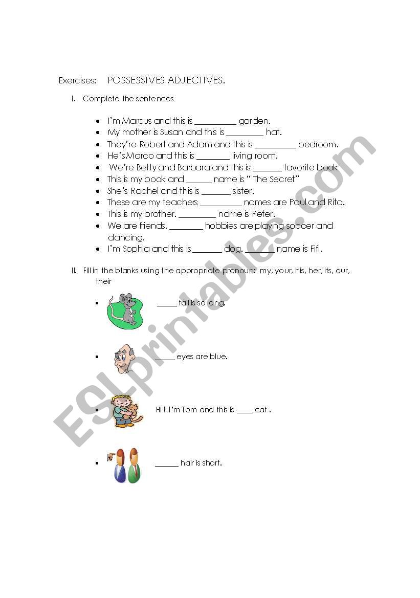 Possessive Adjective worksheet