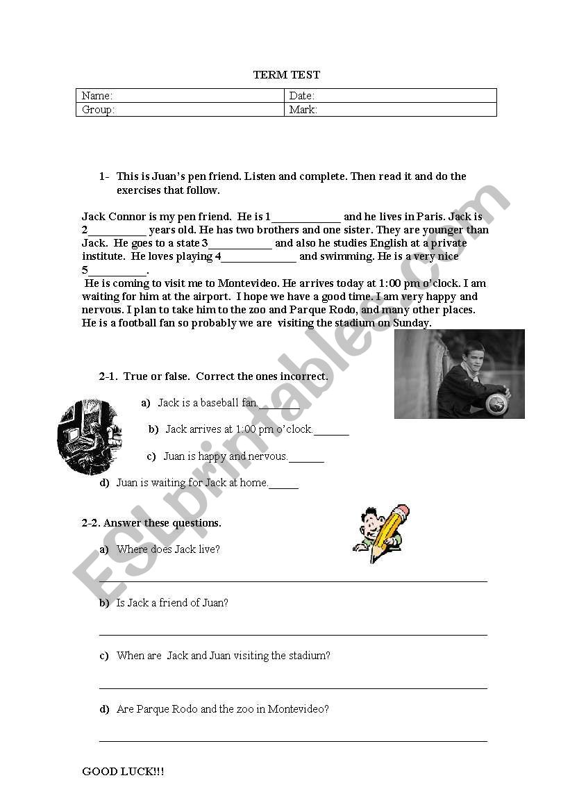 term test worksheet