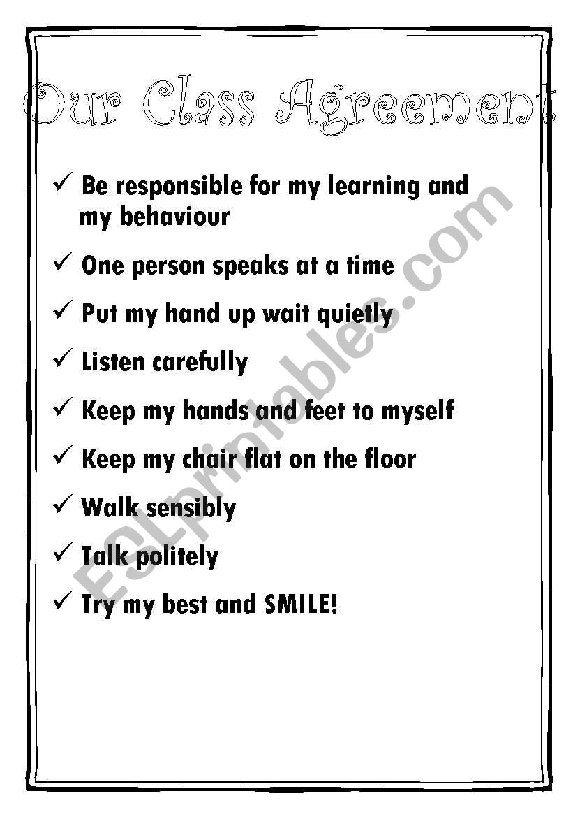 Class Behaviour Agreement worksheet