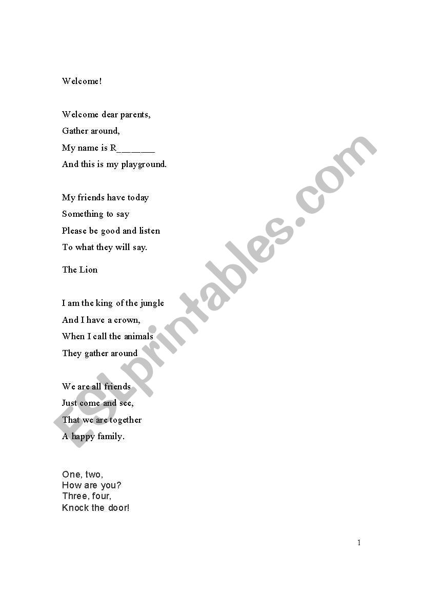 poems for children worksheet