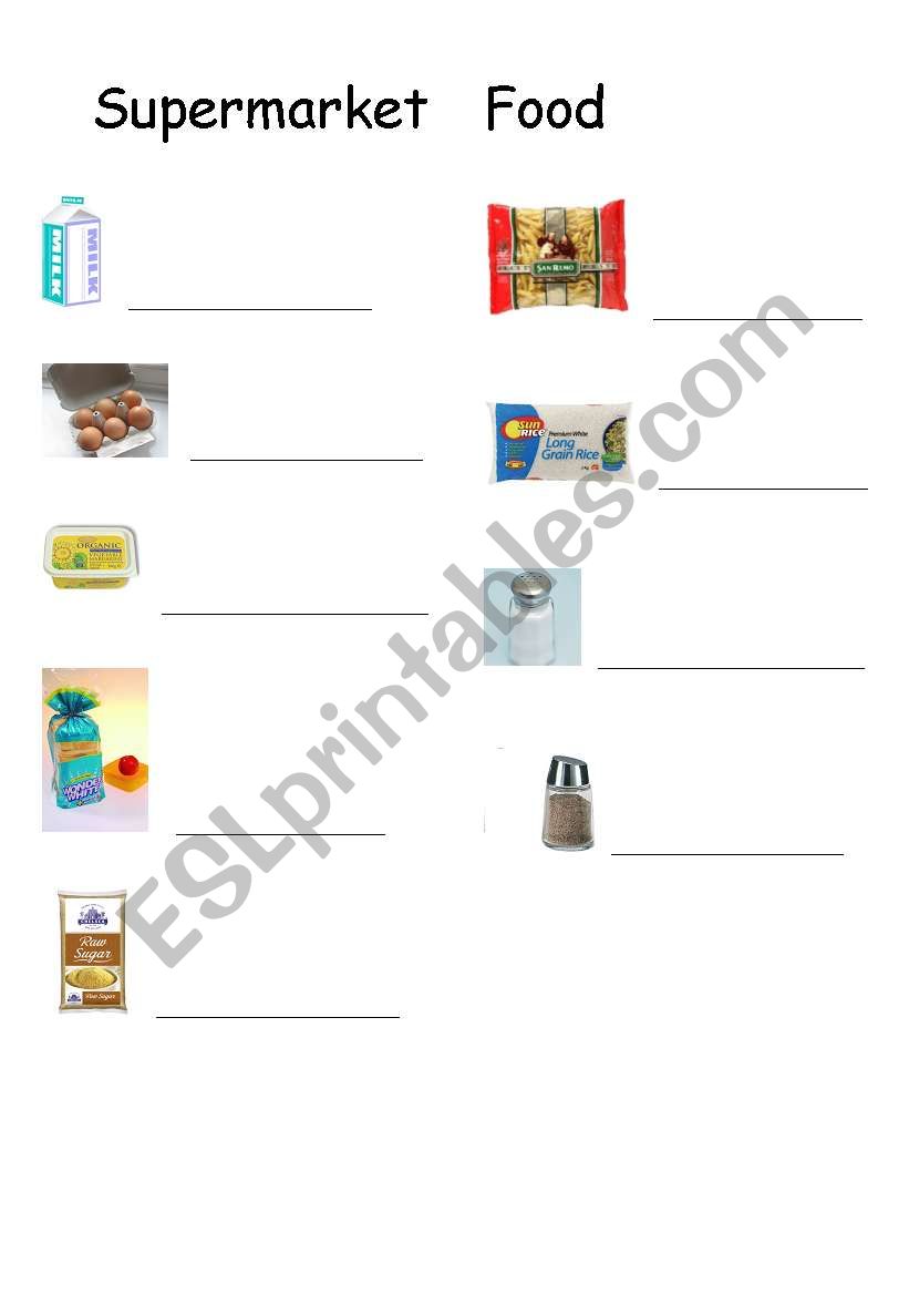 Supermarket shopping: Food worksheet