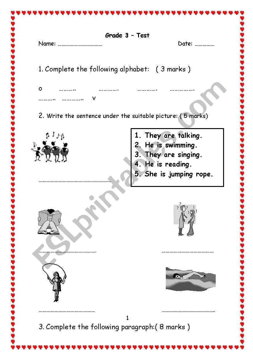 test for elementary stage worksheet