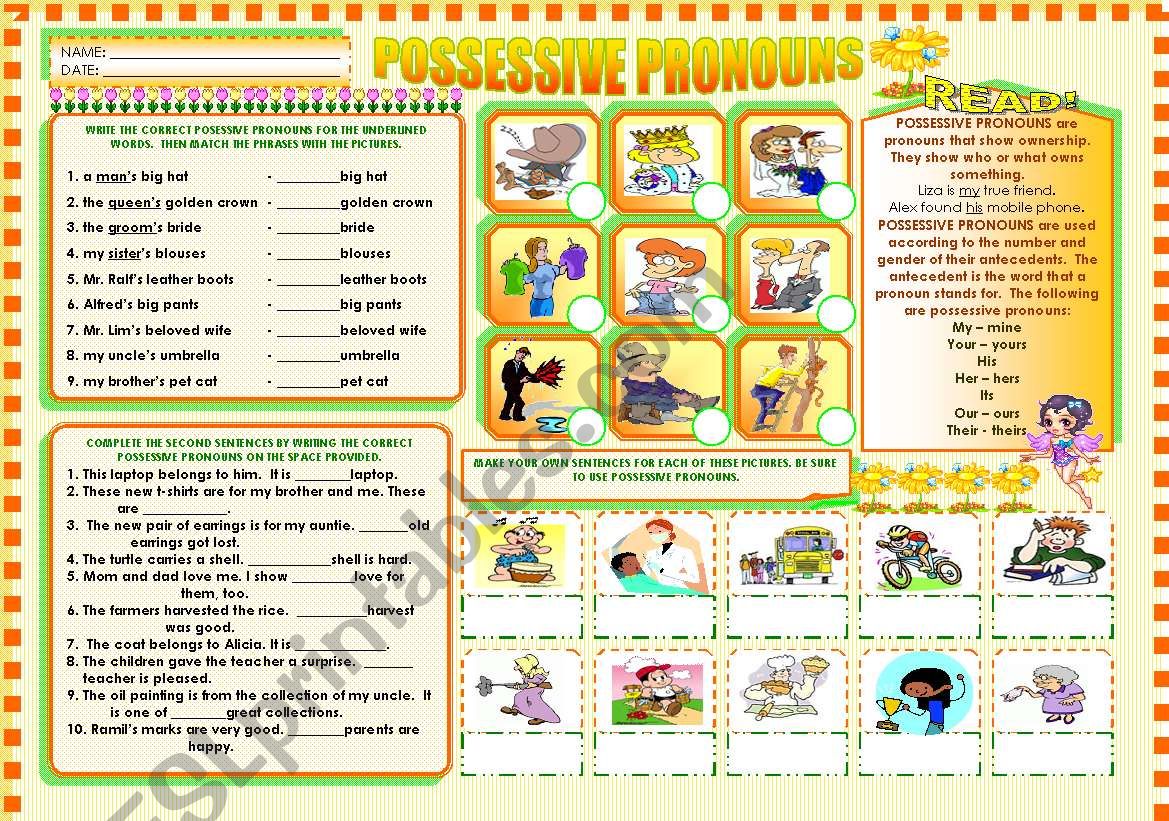 POSSESSIVE PRONOUNS ESL Worksheet By Mavic15