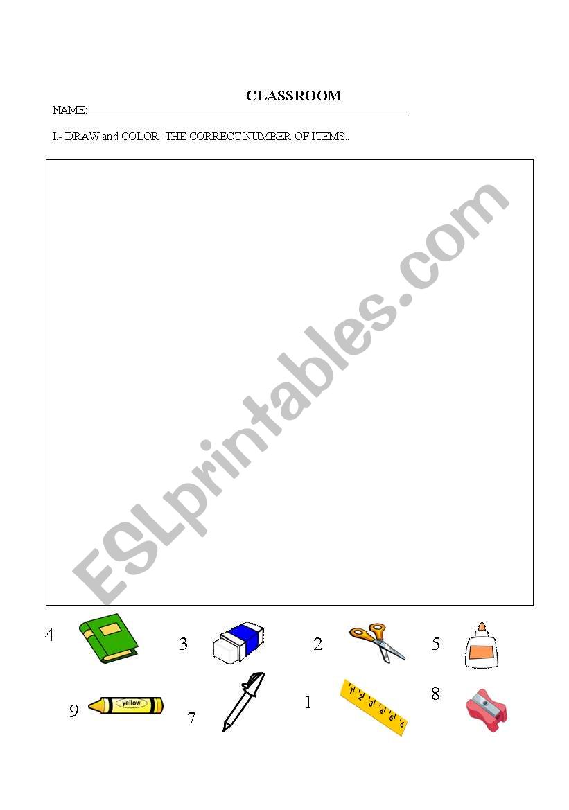 school items draw worksheet