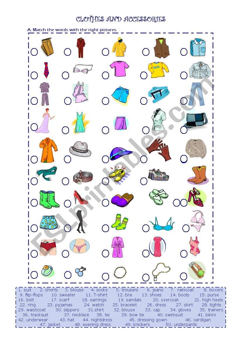 Clothes and Accessories - ESL worksheet by margaret10
