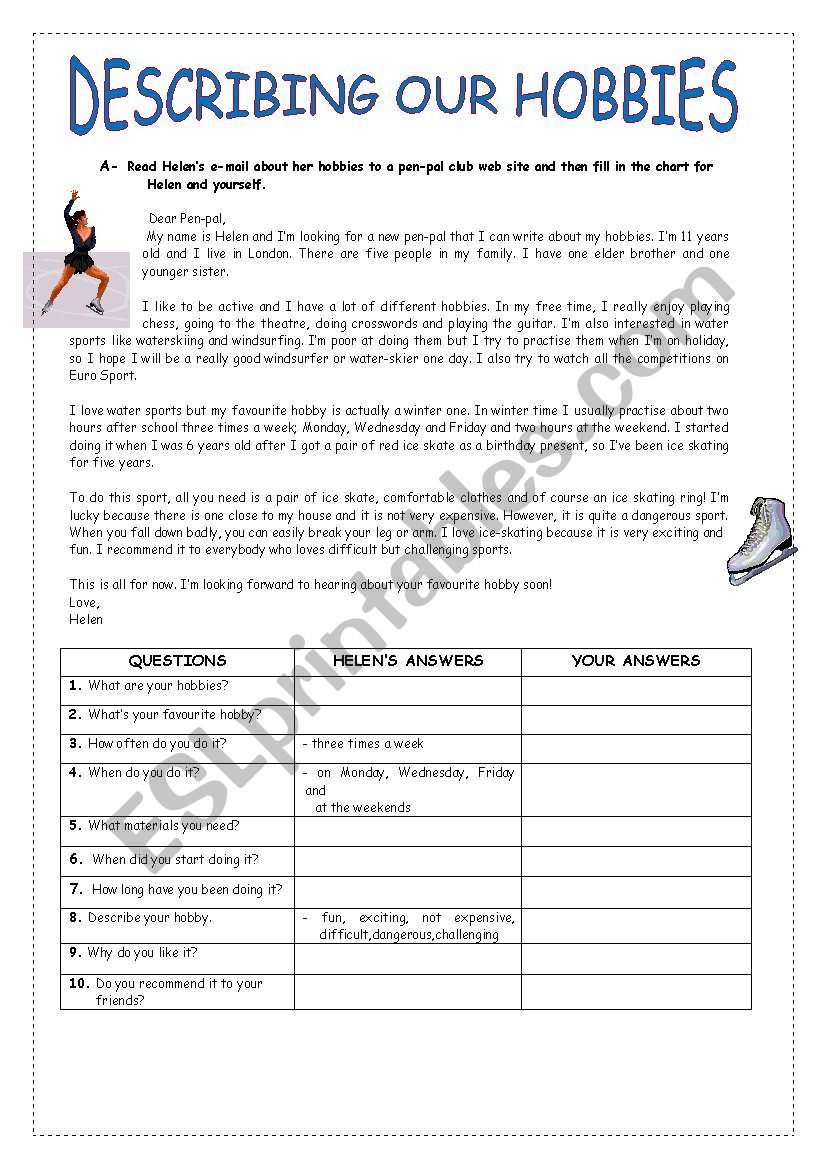 DESCRIBING OUR HOBBIES ESL Worksheet By Guveri