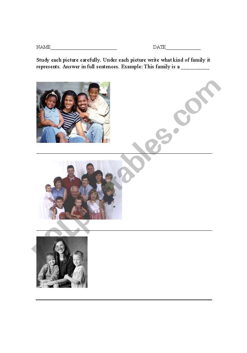 English worksheets: Types of Families