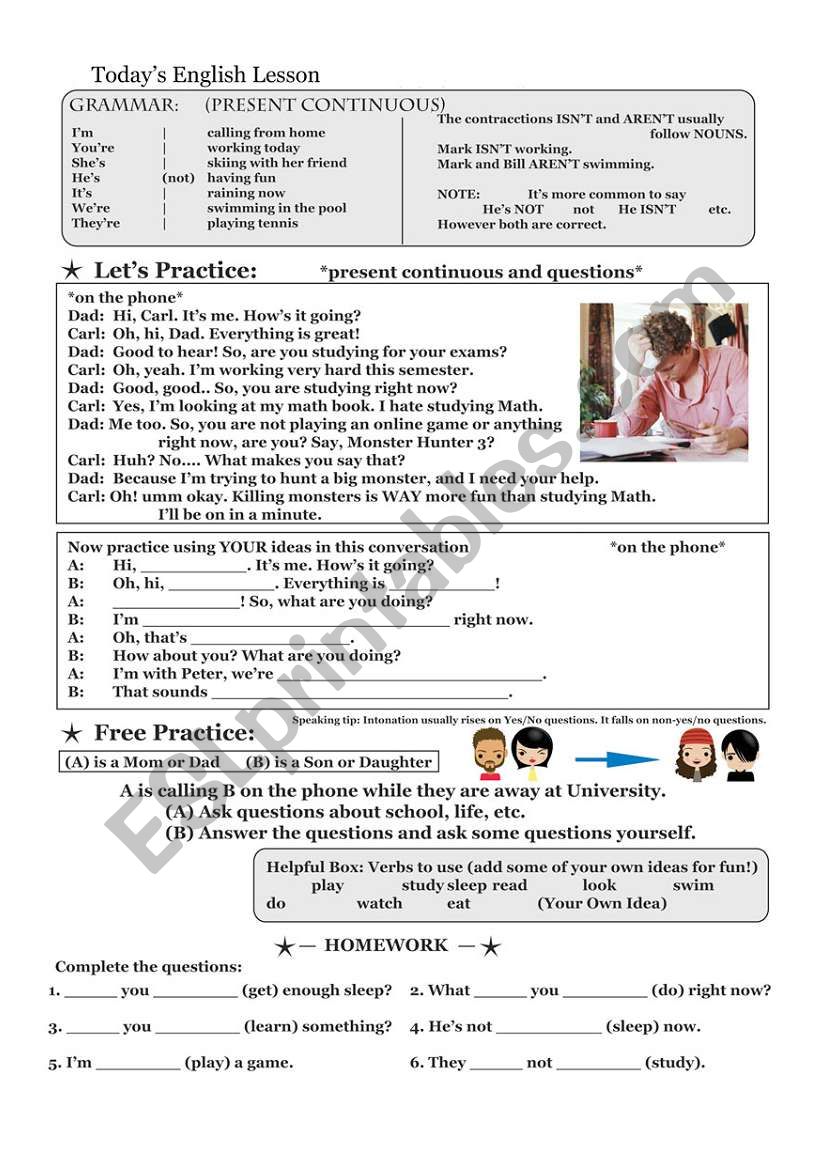 Today´s Lesson: Present Continuous - ESL worksheet by scubi