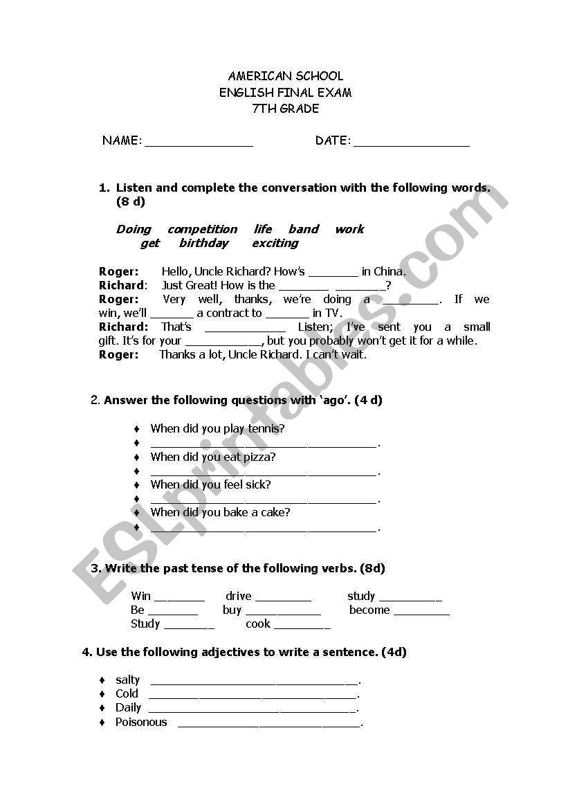 past tense worksheet