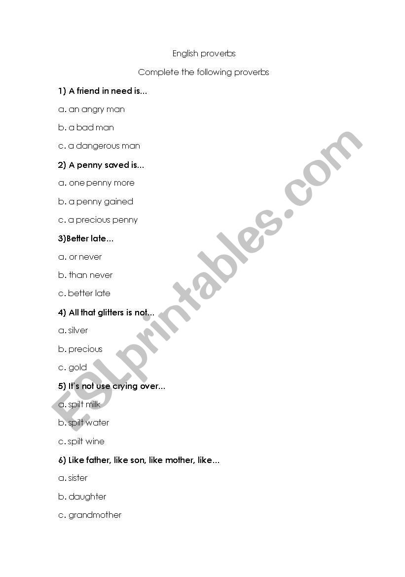 English proverbs worksheet