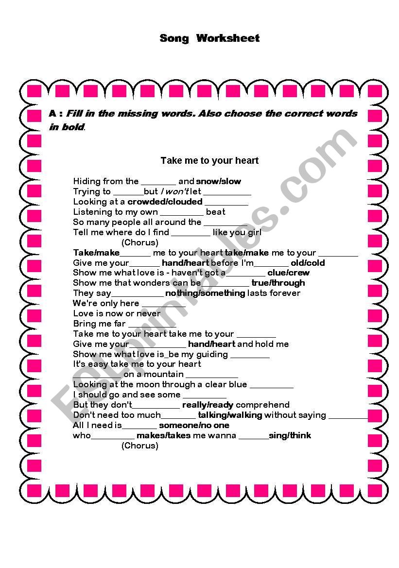 Song worksheet worksheet