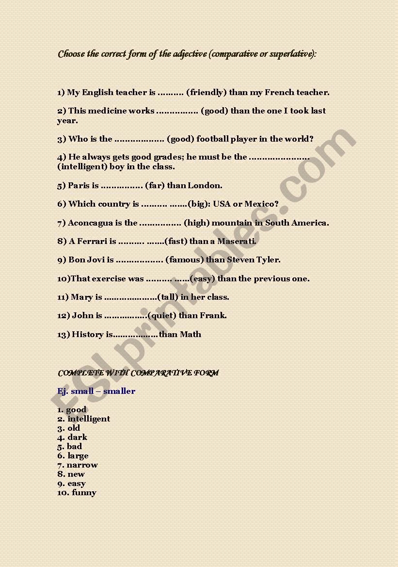 comparative and superlative worksheet