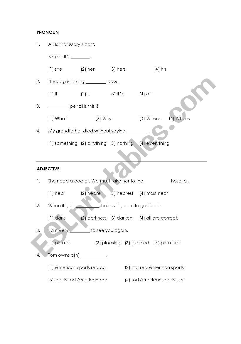 Grammar test 2/6 worksheet