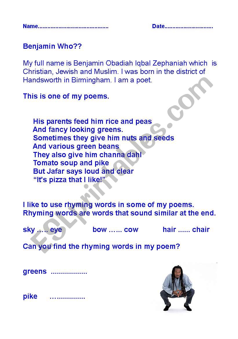 Poetry Rhymimg words in poems by Benjamin Zephaniah