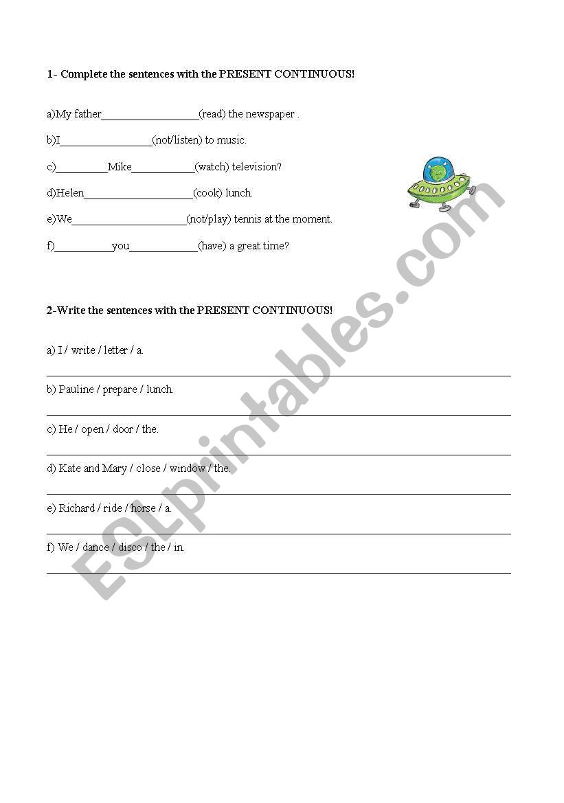 Present continuous worksheet with vocabulary related to family